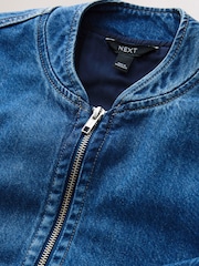 蓝色 - 牛仔布拉链飞行夹克 - 7的图像6｝