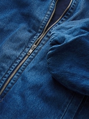 蓝色 - 牛仔布拉链飞行夹克 - 7的图像7｝