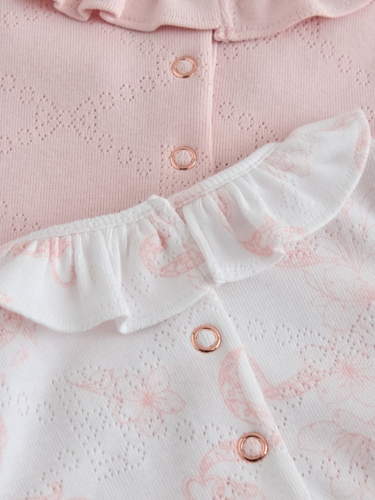 Baker by Ted Baker 2 Pack Pointelle Layette White/Pink Bodysuits - Imaginea 11 din 11