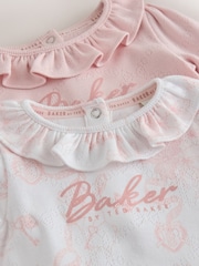 Baker by Ted Baker 2 Pack Pointelle Layette White/Pink Bodysuits - Imaginea 6 din 11