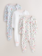 أبيض/أزرق - Baker by Ted Baker White/Blue Sleepsuits 3 Pack - Image 1 of 11