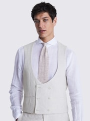 MOSS Natural Slim Fit Puppytooth Linen Waistcoat - Image 1 of 3