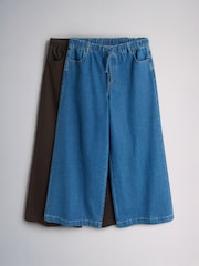 The Set 2 Pack Pull On Wide Leg Lightweight Jeans Mid Blue/Chocolate Brown - Image 2 of 7
