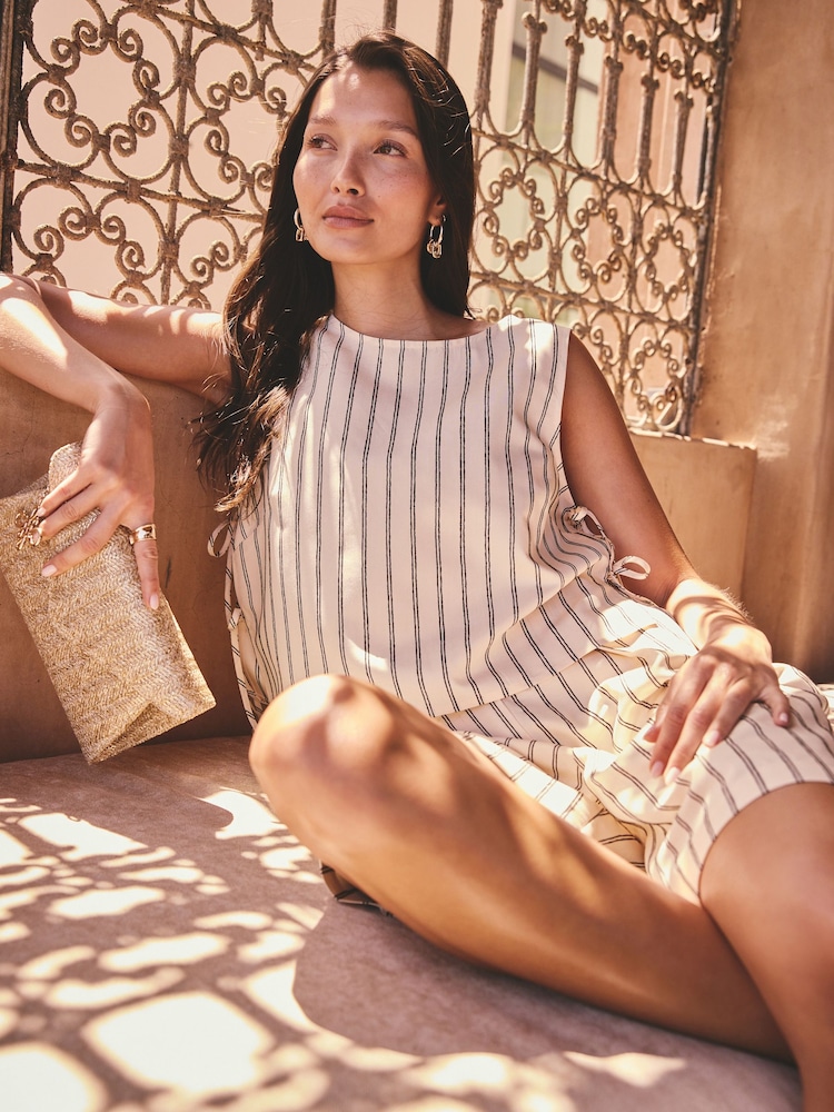 Roze/zwart - Chenille Pinstripe Tie Side Top - Afbeelding 1 van 9