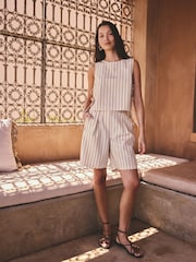 Roze/zwart - Chenille Pinstripe Tie Side Top - Afbeelding 2 van 9