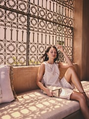 Roze/zwart - Chenille Pinstripe Tie Side Top - Afbeelding 3 van 9