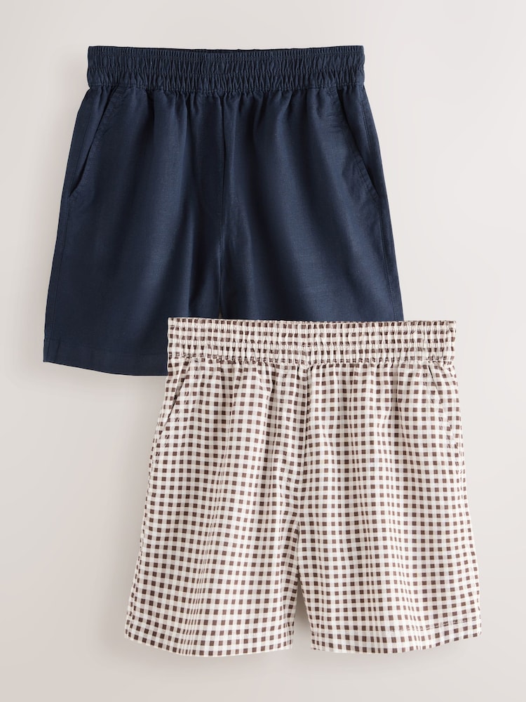 Navy/Chocolate Gingham Stretch Linen Blend Shorts 2 Pack - Image 1 of 8 Navy/Chocolate Gingham Stretch Linen Blend Shorts 2 Pack - Image 1 of 8