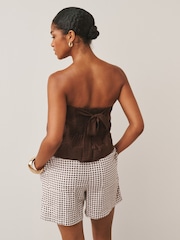 Navy/Chocolate Gingham Stretch Linen Blend Shorts 2 Pack - Image 3 of 8