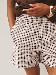 Navy/Chocolate Gingham Stretch Linen Blend Shorts 2 Pack - Image 4 of 8