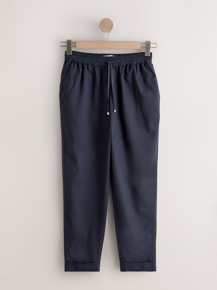 Azul marino - Pull On Tapered Trousers With Linen - Imagen 1 de 3
