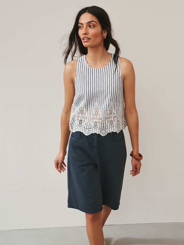 Navy Blue Bermuda Cotton Chino Shorts - Image 2 of 7 Navy Blue Bermuda Cotton Chino Shorts - Image 2 of 7