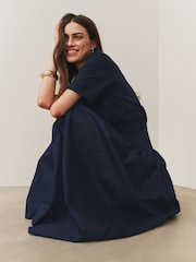 Azul marino - Falda larga con fruncido - Imagen 3 de 9