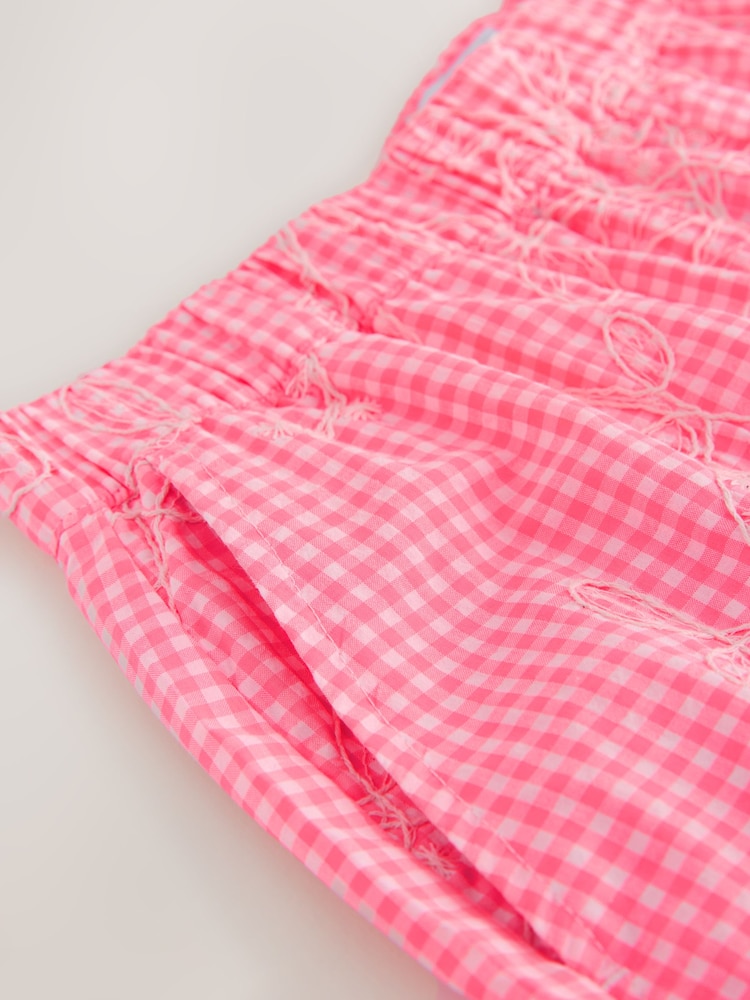 Neon Pink/White Gingham Shorts With Embroidery - Image 2 of 3