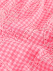 Neon Pink/White Gingham Shorts With Embroidery - Image 3 of 3