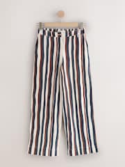 Brown/Navy Blue Stripe Linen Blend Wide Leg Trousers - Image 1 of 3