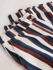 Brown/Navy Blue Stripe Linen Blend Wide Leg Trousers - Image 3 of 3