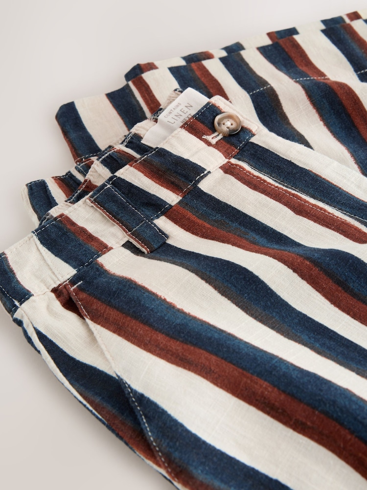 Brown/Navy Blue Stripe Linen Blend Wide Leg Trousers - Image 3 of 3