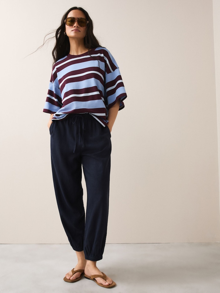Navy Blue Linen Blend Balloon Leg Trousers - Image 1 of 8