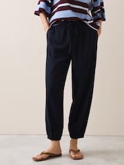 Navy Blue Linen Blend Balloon Leg Trousers - Image 3 of 8
