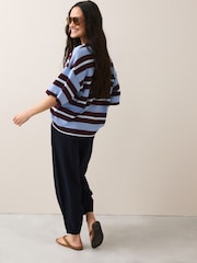 Navy Blue Linen Blend Balloon Leg Trousers - Image 4 of 8