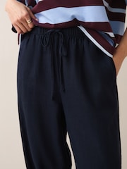 Navy Blue Linen Blend Balloon Leg Trousers - Image 5 of 8