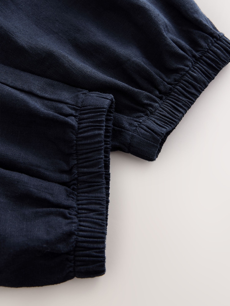 Navy Blue Linen Blend Balloon Leg Trousers - Image 8 of 8