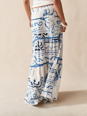 Blue/White Scenic Cotton Tiered Maxi Skirt - Image 3 of 7