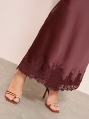 Friends Like These Brown Petite Satin Lace Trim Maxi Skirt - Image 4 of 5