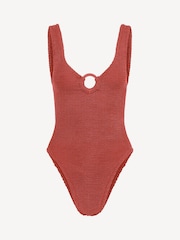 Hunza G Burgundy Metallic Crinkle Swimsuit with Fabric Covered Hoops - Image 1 of 1