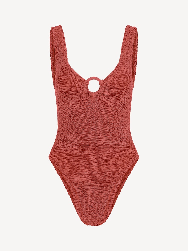 Hunza G Burgundy Metallic Crinkle Swimsuit with Fabric Covered Hoops - Image 1 of 1