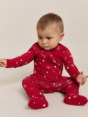 Reiss Red Print Joy 2 Pack Bird-Print Jersey Sleepsuits - Image 3 of 4