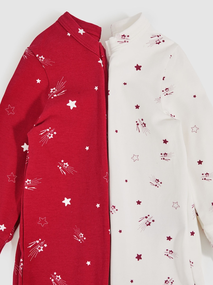 Reiss Red Print Joy 2 Pack Bird-Print Jersey Sleepsuits - Image 4 of 4