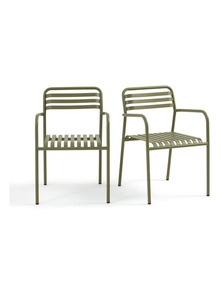 La Redoute Intérieurs Set of 2 Khaki Manni Aluminium Garden Armchairs - Image 2 of 6