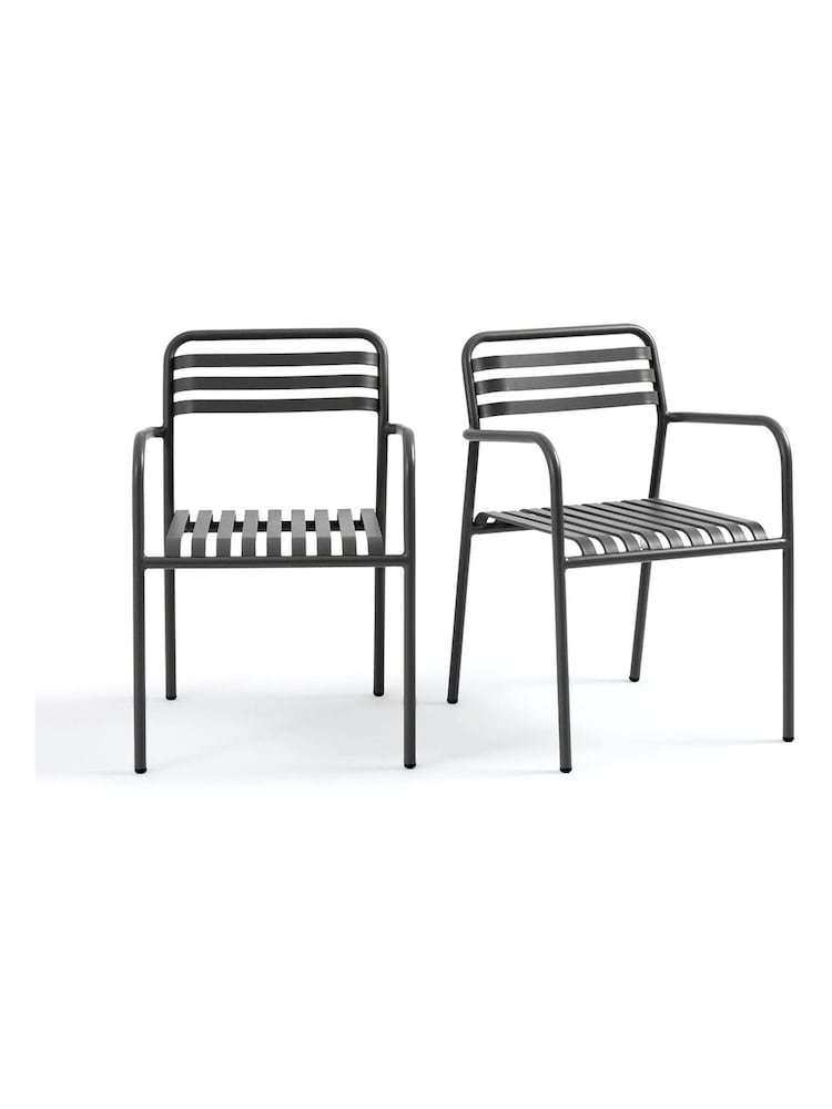 La Redoute Intérieurs Set of 2 Charcoal Manni Aluminium Garden Armchairs - Image 2 of 6