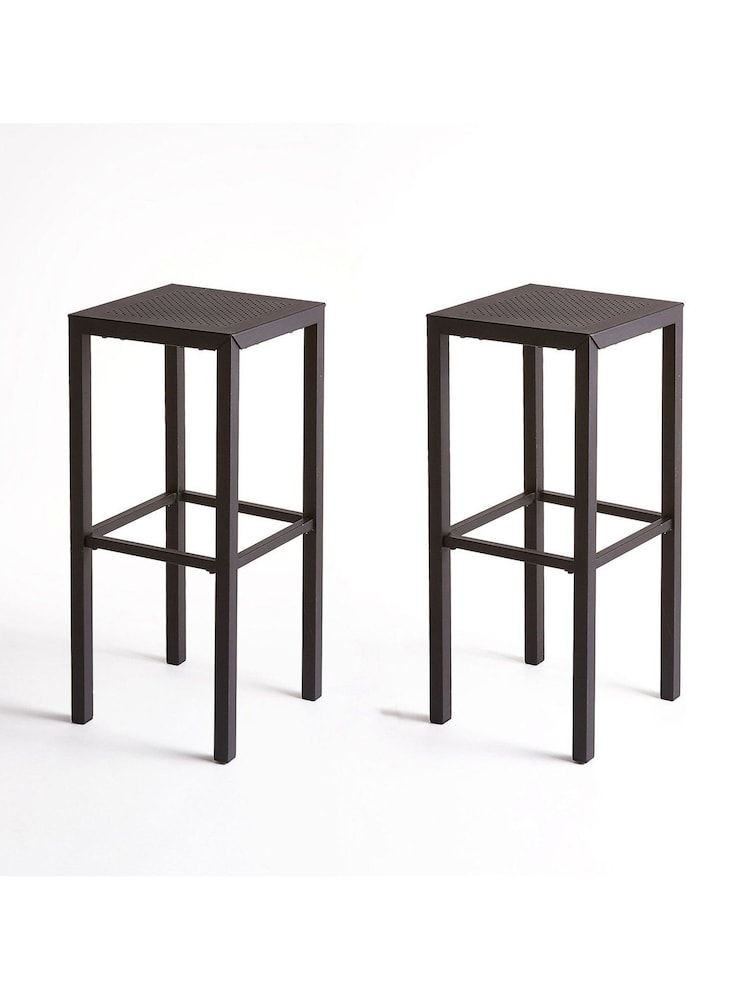 La Redoute Intérieurs Set of 2 Black Choe Perforated Metal Outdoor Bar Stools - Image 1 of 3