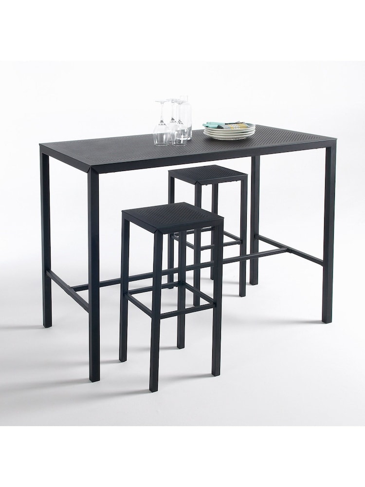 La Redoute Intérieurs Set of 2 Black Choe Perforated Metal Outdoor Bar Stools - Image 3 of 3