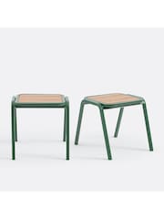 La Redoute Intérieurs Set of 2 Natural Green Jaja Steel and Acia Garden Stools - Image 1 of 5