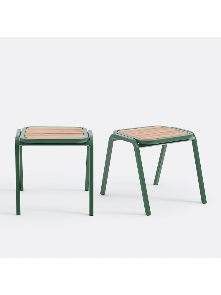 La Redoute Intérieurs Set of 2 Natural Green Jaja Steel and Acia Garden Stools - Image 1 of 5