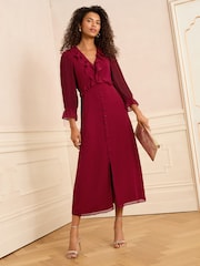 Love & Roses Red Petite Pleated Ruffle Midi Dress - Image 1 of 4