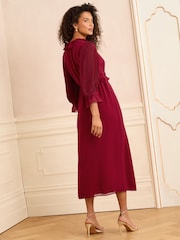 Love & Roses Red Petite Pleated Ruffle Midi Dress - Image 3 of 4