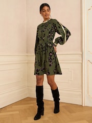 Love & Roses Olive Animal Sequin Trim Mini Dress - Image 1 of 4