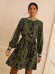 Love & Roses Olive Animal Sequin Trim Mini Dress - Image 2 of 4