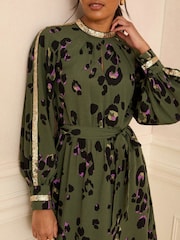 Love & Roses Olive Animal Sequin Trim Mini Dress - Image 3 of 4