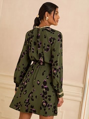 Love & Roses Olive Animal Sequin Trim Mini Dress - Image 4 of 4