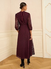 Love & Roses Burgundy Red Lace High Neck Midi Dress - Image 5 of 5