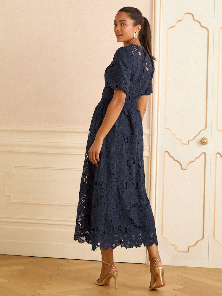 Love & Roses Navy Lace Short Sleeve Midi Dress - Image 4 of 4