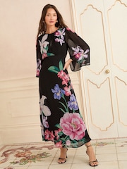 Love & Roses Black Floral Printed Midi Dress - Image 1 of 5