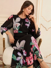 Love & Roses Black Floral Printed Midi Dress - Image 2 of 5
