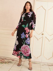 Love & Roses Black Floral Printed Midi Dress - Image 3 of 5