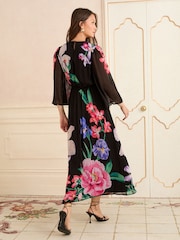 Love & Roses Black Floral Printed Midi Dress - Image 4 of 5